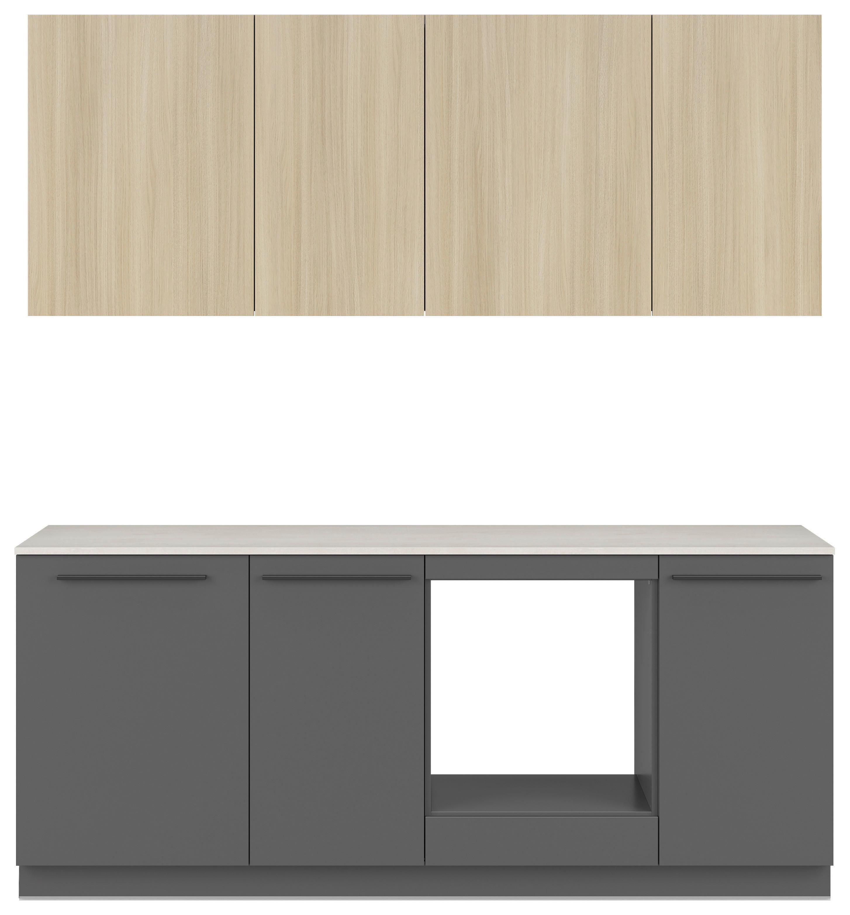 Kuchyňská linka, š.210 cm MILINO SMALL - šedá/barvy dubu, Basics, kompozitní dřevo/plast (210cm) - Visiona