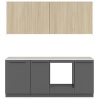 Kuchyňská linka, š.210 cm MILINO SMALL - šedá/barvy dubu, Basics, kompozitní dřevo/plast (210cm) - Visiona