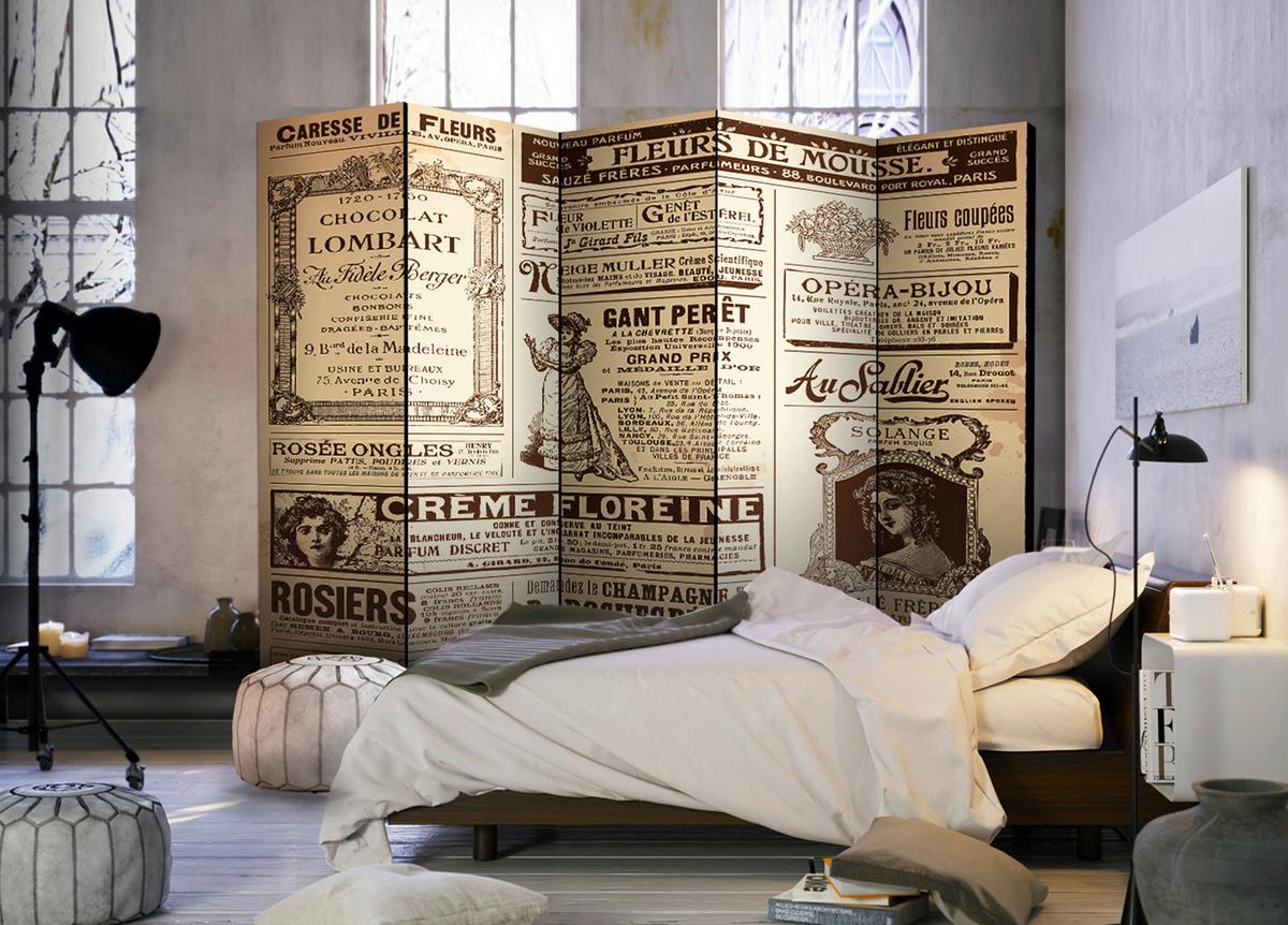 Paravent Dunkelbraun Beige B: 225 cm - Dunkelbraun/Beige, Basics, Holz/Textil (225/172/3cm) - artgeist