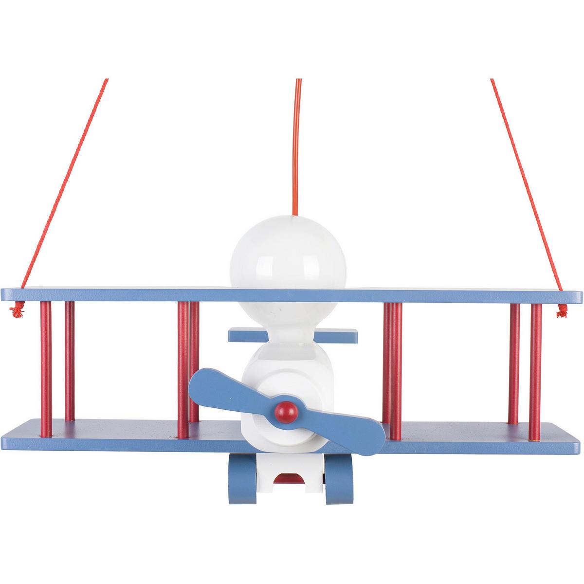 Kinderhängeleuchte Flugzeug H: 75 Cm 1-Flammig - Blau/Rot, KONVENTIONELL, Holz (42/45/75cm)