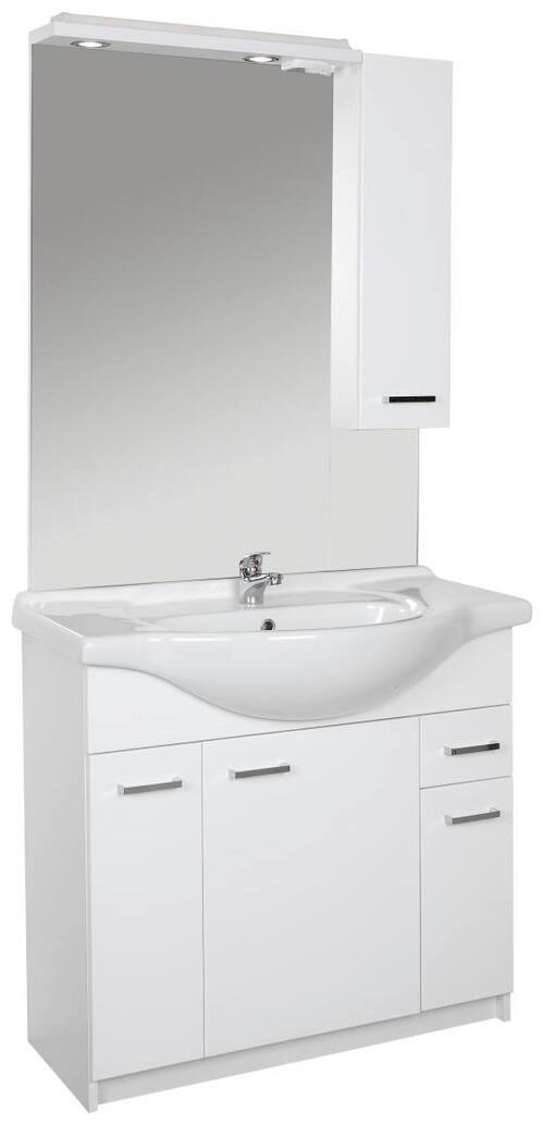 Badmöbel Kombi 4-Tlg. inkl. Led Fiola B: 86,8 cm Weiß - Weiß, KONVENTIONELL, Keramik/Holzwerkstoff (86,8/192/49cm)
