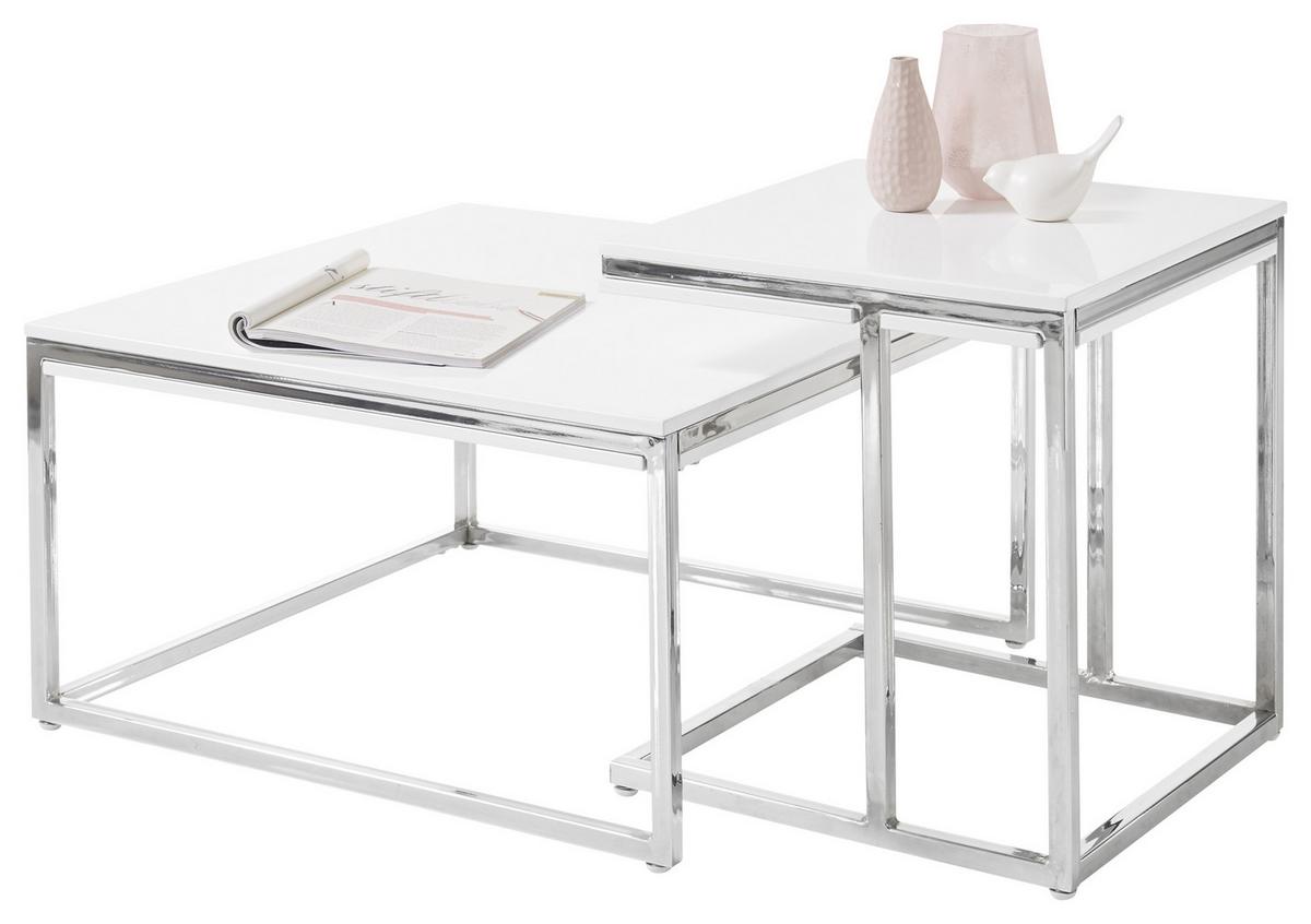 Couchtisch Reno Mini, Weiß/silberfarben - Chromfarben/Weiß, Design, Holzwerkstoff/Metall (45/45/50cm) - MID.YOU