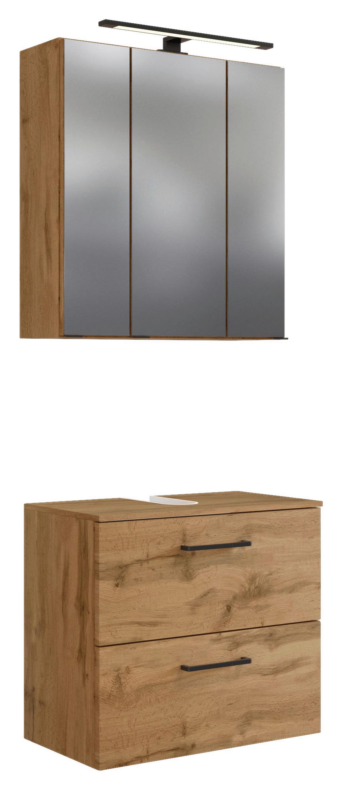 Badmöbel-Set 2--teilig. inkl. LED Manchester B: 60cm Eichefarben - Eichefarben, MODERN, Holzwerkstoff (60cm) - Held