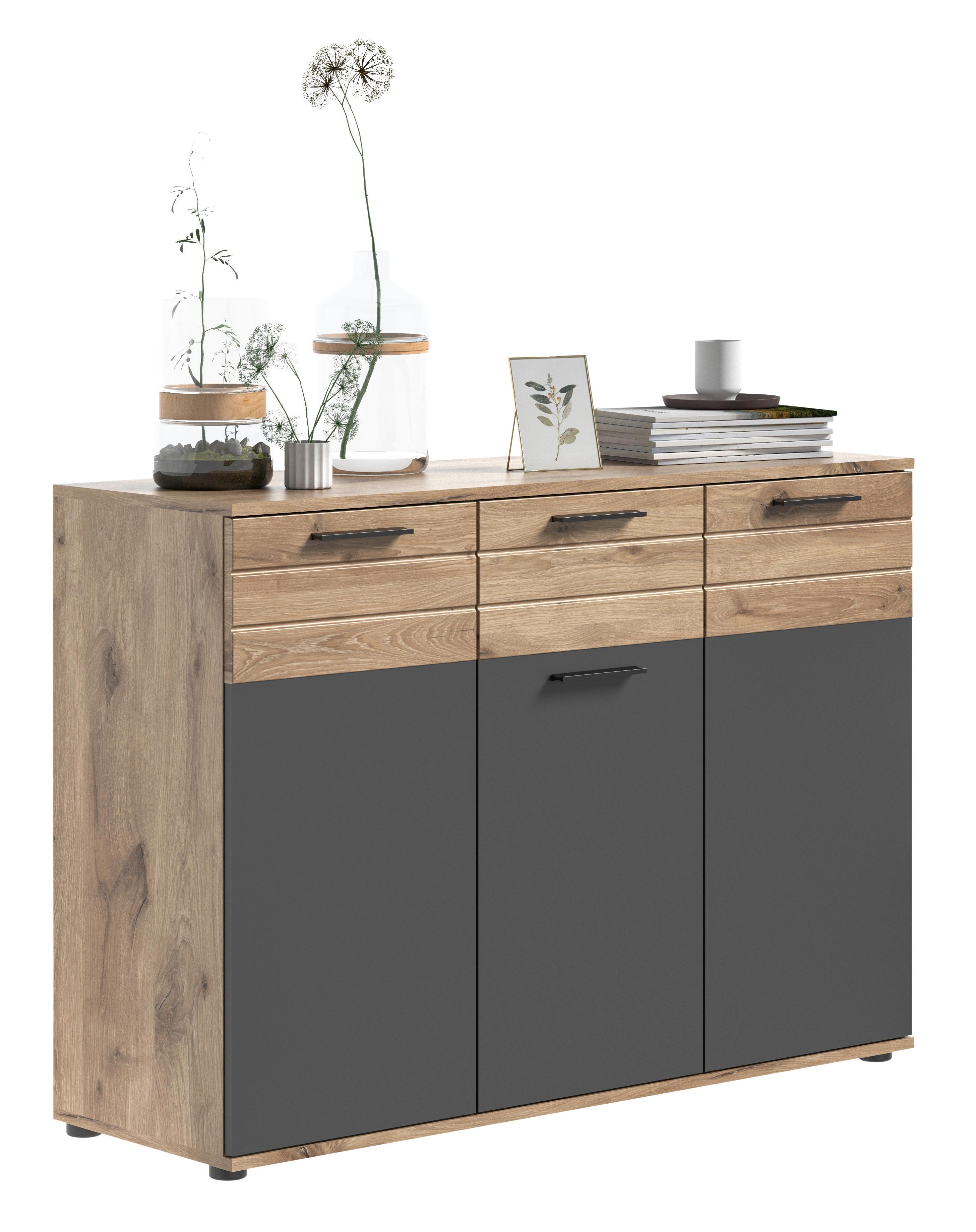 Komoda š. 120 cm - šedá/barvy dubu, kompozitní dřevo/plast (120/87/40cm) - MID.YOU