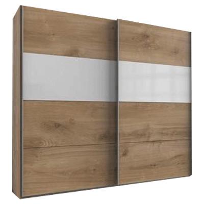 Skříň s posuvnými dveřmi Bramfeld,barvy dubu/sklo bílé - bílá/barvy dubu, Konvenční, kov/kompozitní dřevo (270/208/65cm)