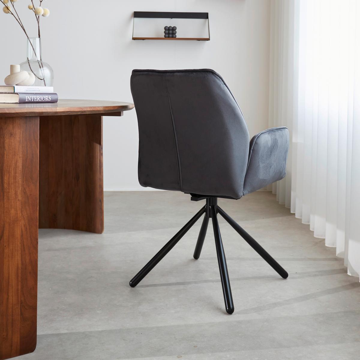 Armlehnstuhl-set Donny Anthrazit B: 57,5 Cm - Anthrazit/Schwarz, MODERN, Textil/Metall (57,5/92/52cm) - MID.YOU