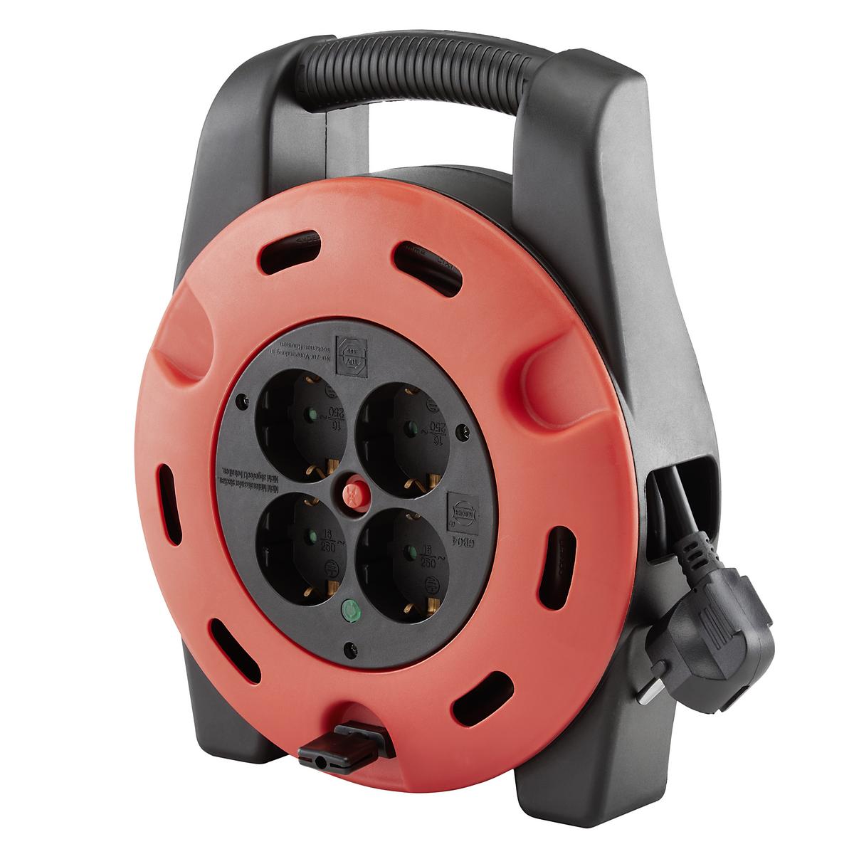 Kabeltrommel Albrik 4 Steckdosen, 10 M Kabel - Rot/Schwarz, KONVENTIONELL, Kunststoff (25/29/7cm) - Homezone