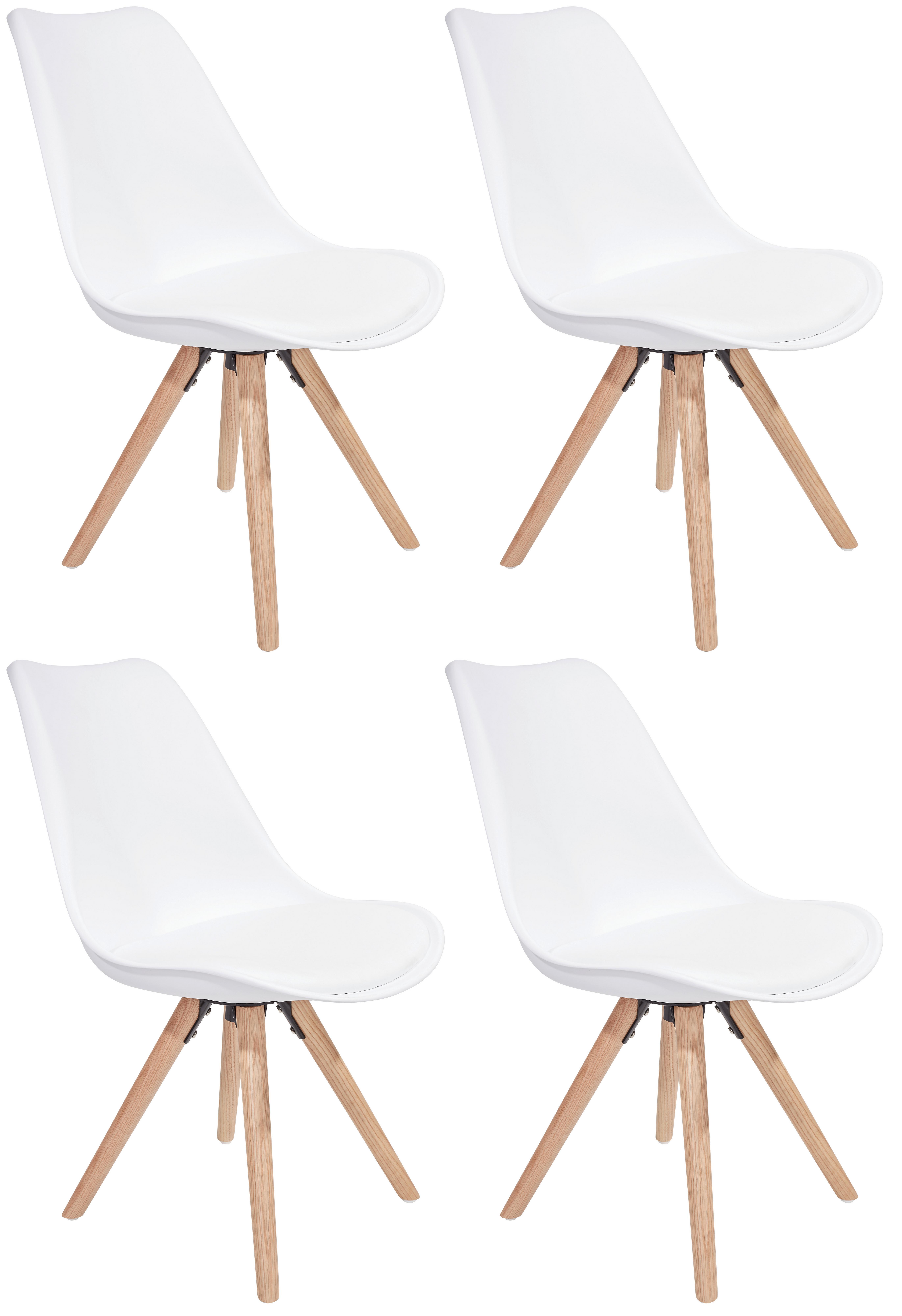 Schalenstuhl Levi Weiß 4er-Set Lederlook Echtholz Beine - Eichefarben/Weiß, MODERN, Holz/Kunststoff (48/81/57cm) - Ondega