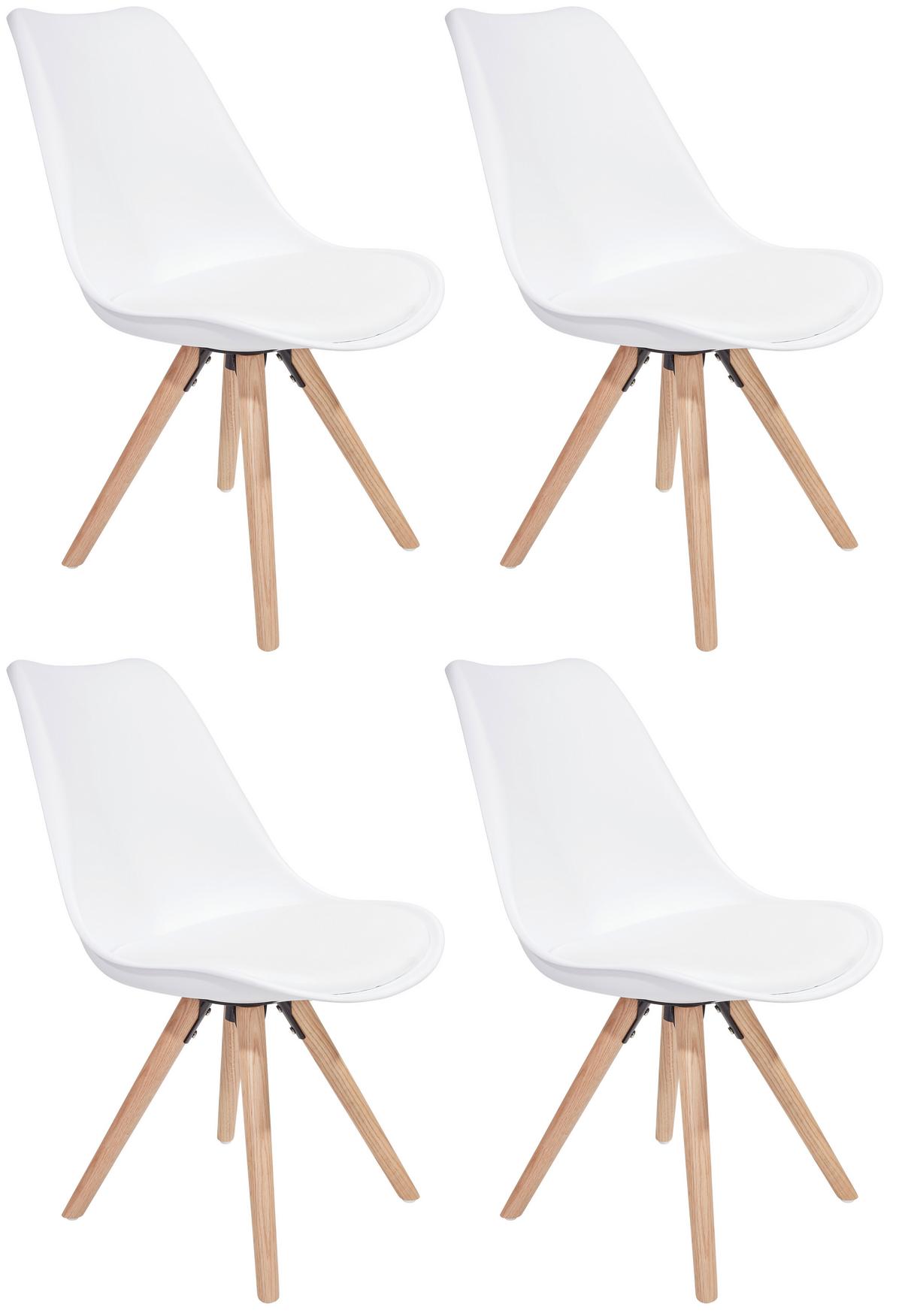 Schalenstuhl Levi Weiß 4er-set Lederlook Echtholz Beine - Eichefarben/Weiß, MODERN, Holz/Kunststoff (48/81/57cm) - Ondega