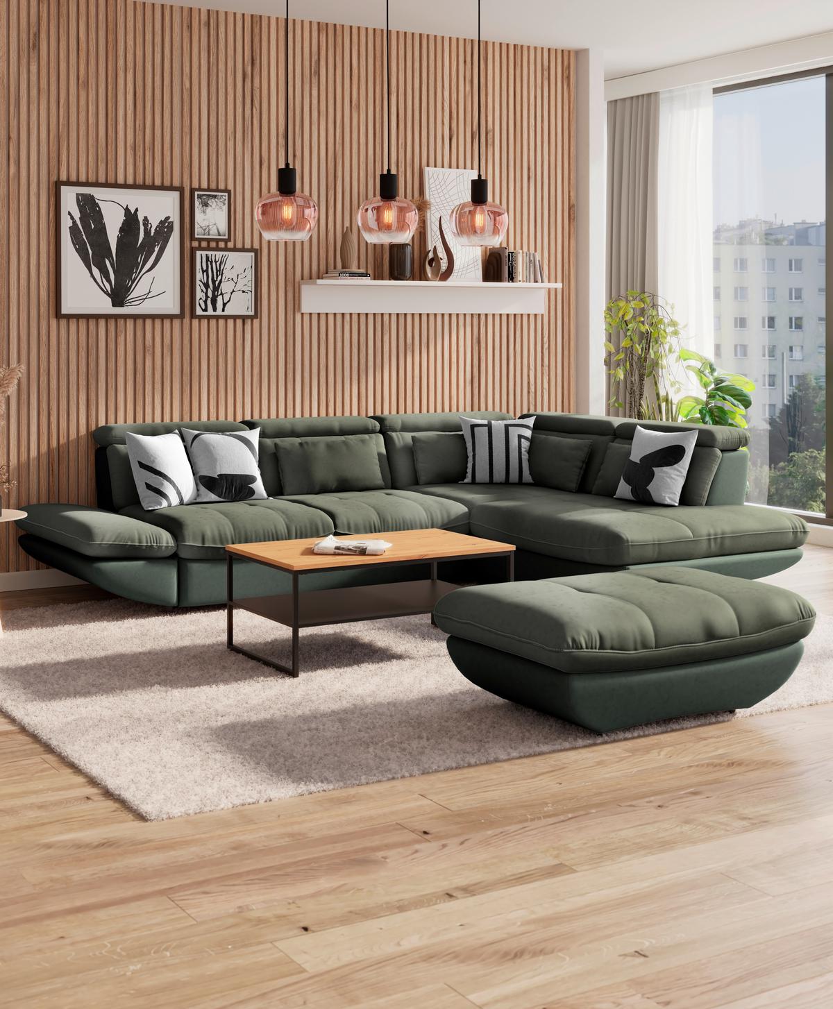 SEDACÍ SOUPRAVA PARK - černá/světle zelená, Moderní, textil/plast (233/311cm) - Luca Bessoni