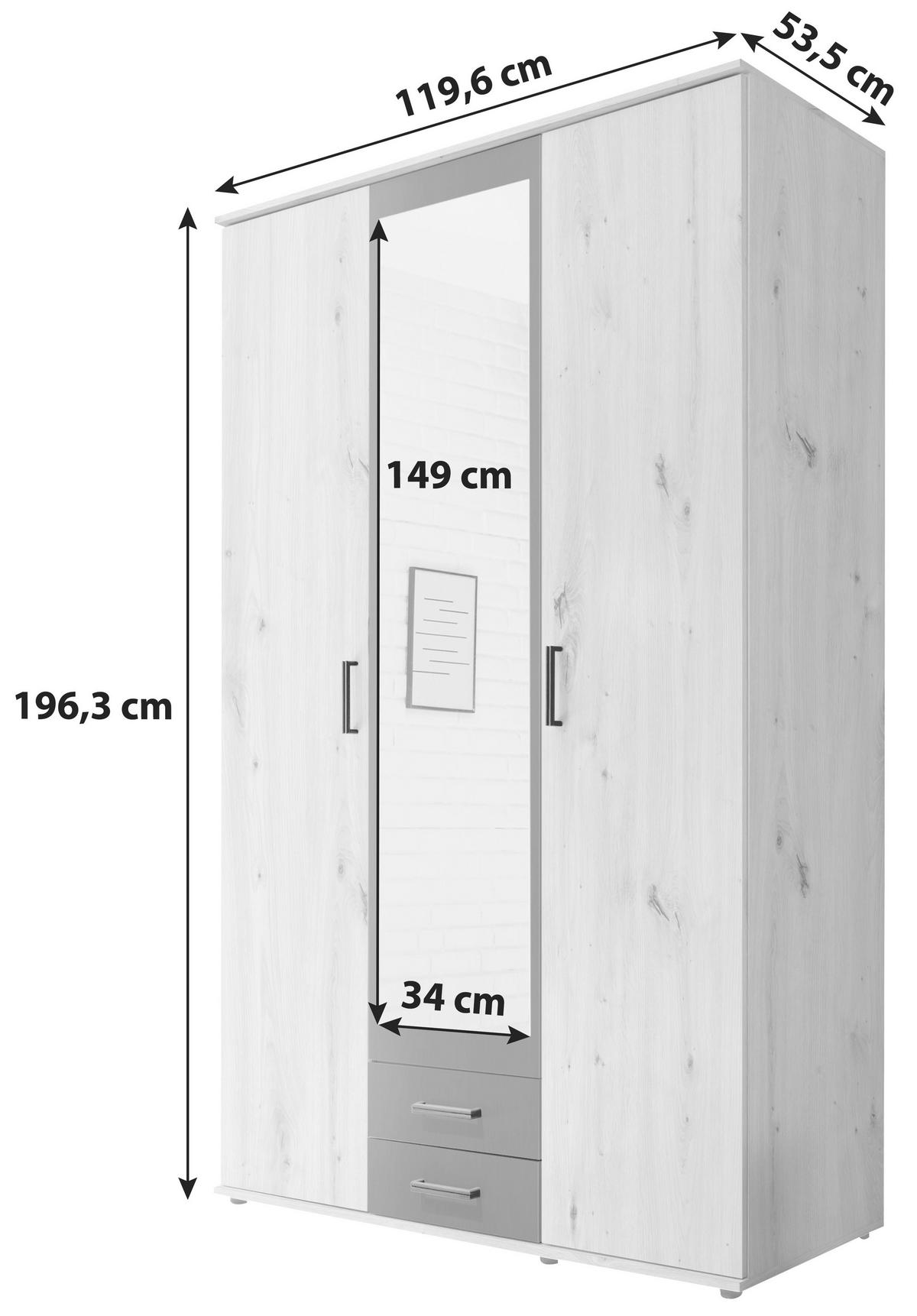 Drehtürenschrank Mit Spiegel + Laden 120 cm Chicago, Eiche - Eichefarben/Anthrazit, Basics, Glas/Holzwerkstoff (120/196/53,5cm) - MID.YOU