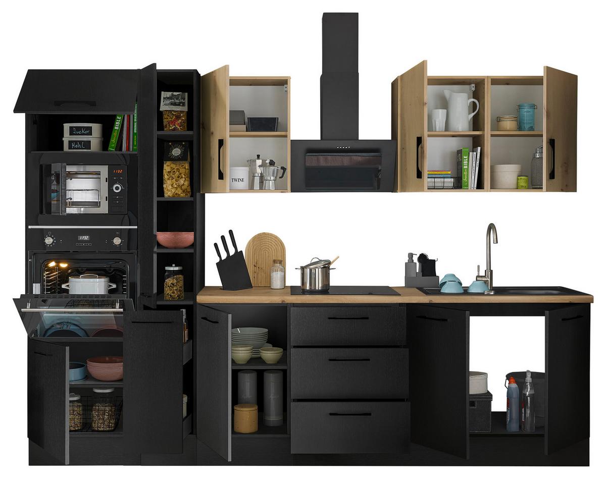 Küchenblock Turin Schwarz/eiche Dekor B: 300 Cm - Schwarz/Eiche Artisan, Basics, Holzwerkstoff (300cm) - MID.YOU
