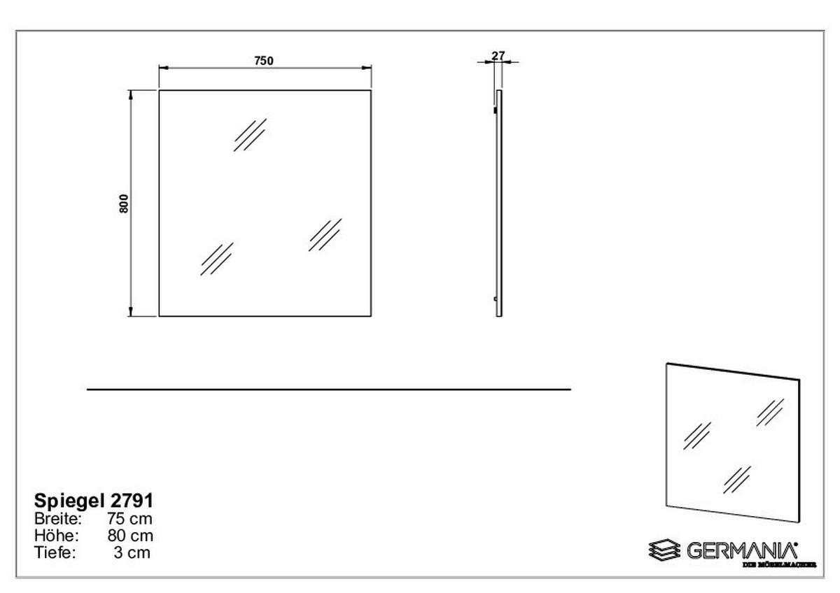 Wandspiegel Sunnyvale 74x80x3 Cm - Weiß, MODERN, Glas/Holzwerkstoff (74/80/3cm) - Germania