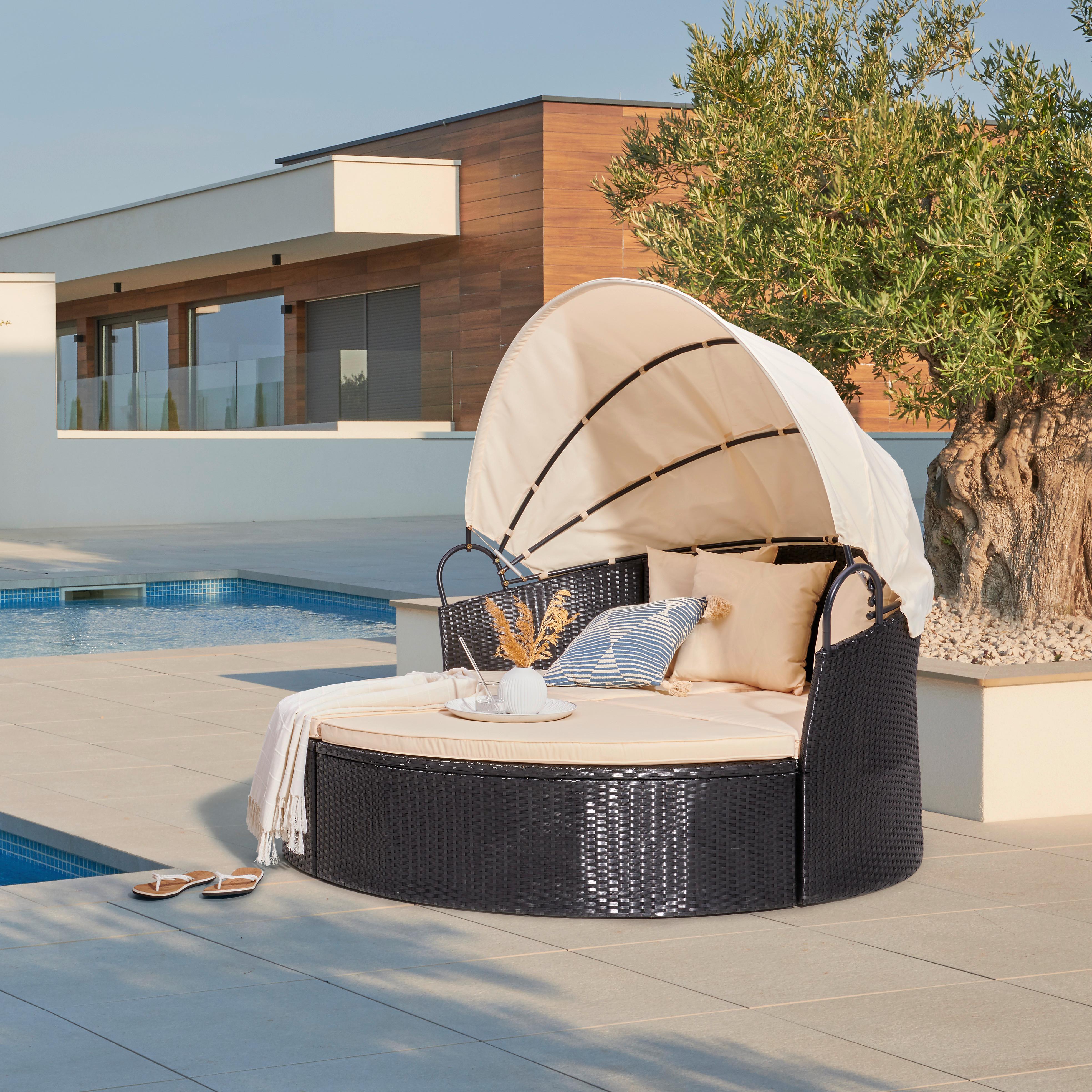 Sonneninsel Bali Schwarz/Beige Polyrattan, verstellbares Dach - Beige/Schwarz, MODERN, Kunststoff/Textil (180/80/81cm) - Luca Bessoni
