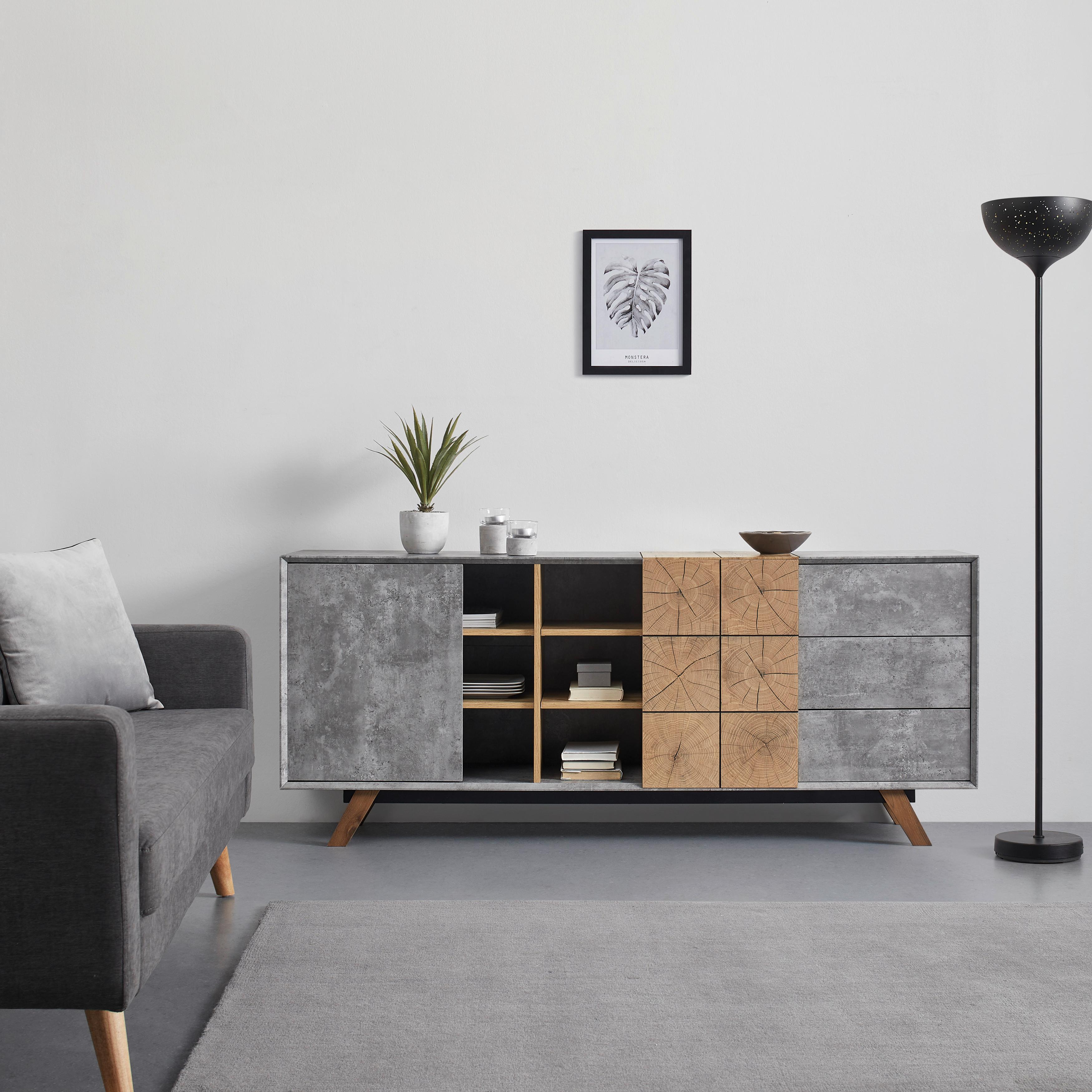 Komoda Casper - šedá/barvy dubu, Moderní (180/75/40cm) - Modern Living
