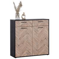 Kommode 110 cm Hamburg, Eiche Dekor - Eichefarben/Schwarz, MODERN, Holzwerkstoff (110cm)