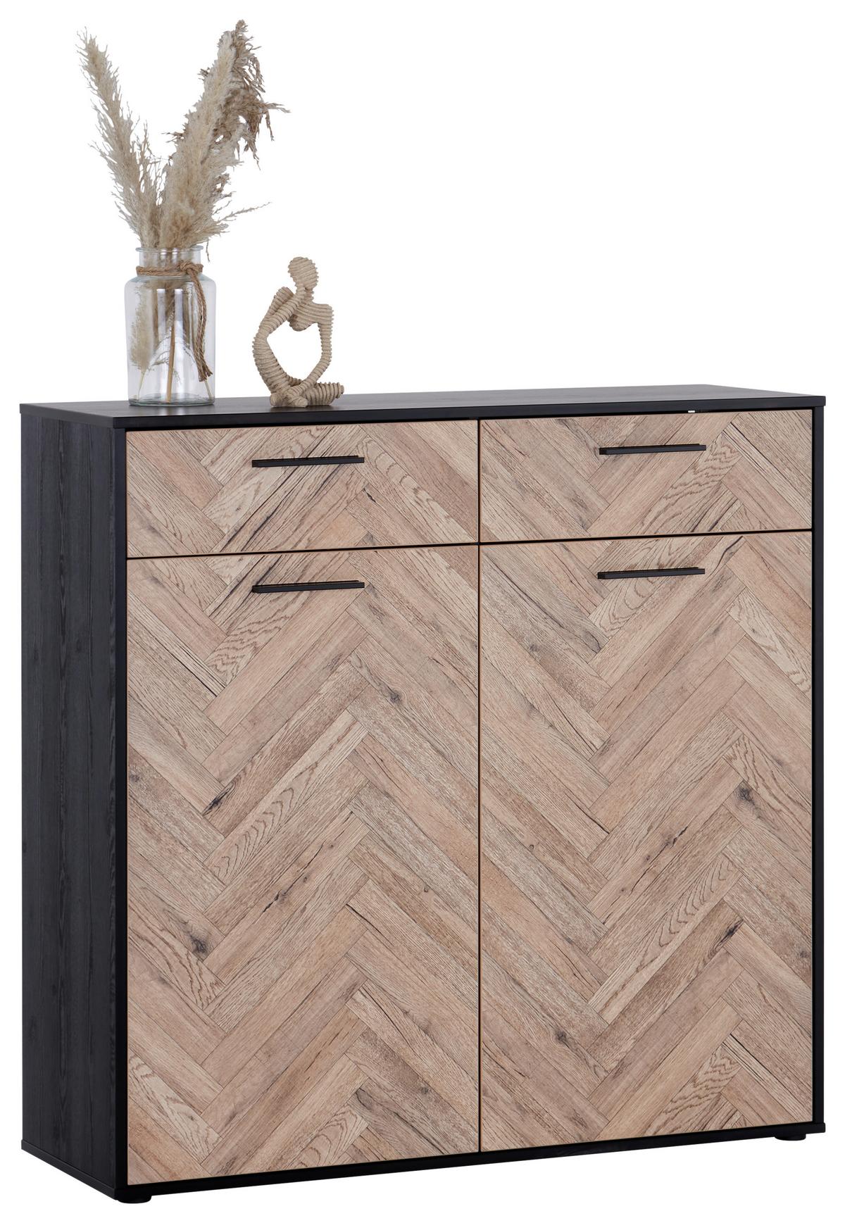 Kommode 110 cm Hamburg, Eiche Dekor - Eichefarben/Schwarz, MODERN, Holzwerkstoff (110cm)