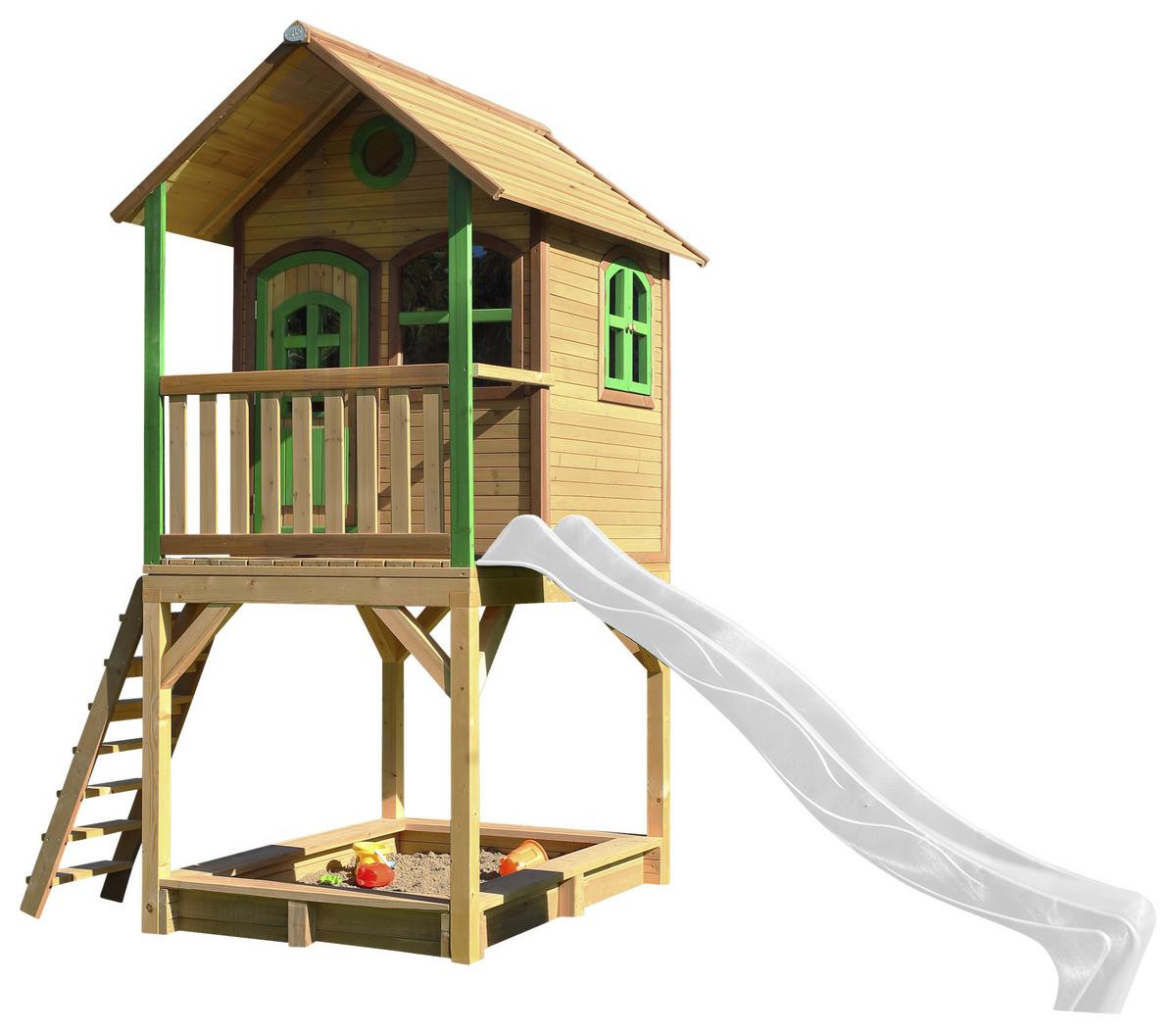 Spielhaus Sarah Braun/grün/weiß B: 370 Cm - Weiß/Braun, KONVENTIONELL, Holz (370/291/191cm) - Ambia Garden