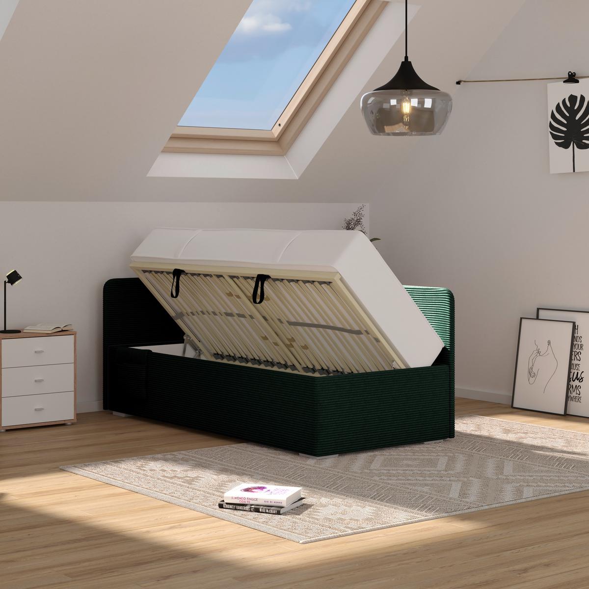 Kárpitozott Ágy Remi 90/200cm - rózsaszín/sötétzöld, Modern, textil/fa (90/200cm)