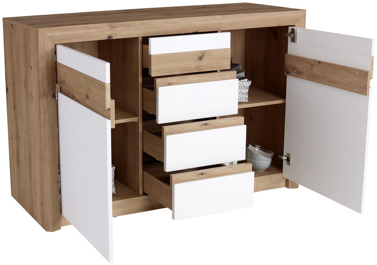 Kommode grifflos + Soft-Close B 142cm Kashmir, Eiche/Weiß - Eichefarben/Weiß, MODERN, Holzwerkstoff (142cm) - James Wood