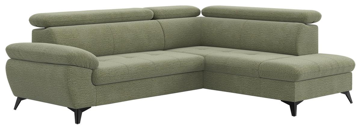 Ecksofa mit Bettfunktion Hudson, Chenille Olivgrün - Schwarz/Olivgrün, KONVENTIONELL, Textil (256/207cm) - Sembella
