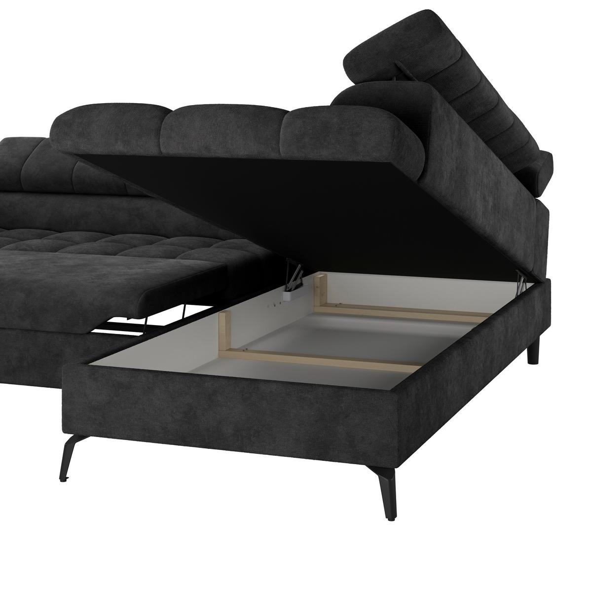 Ecksofa mit Schlaffunktion Volf Schwarz, 261x203 cm - Schwarz, Trend, Kunststoff/Textil (261/203cm)