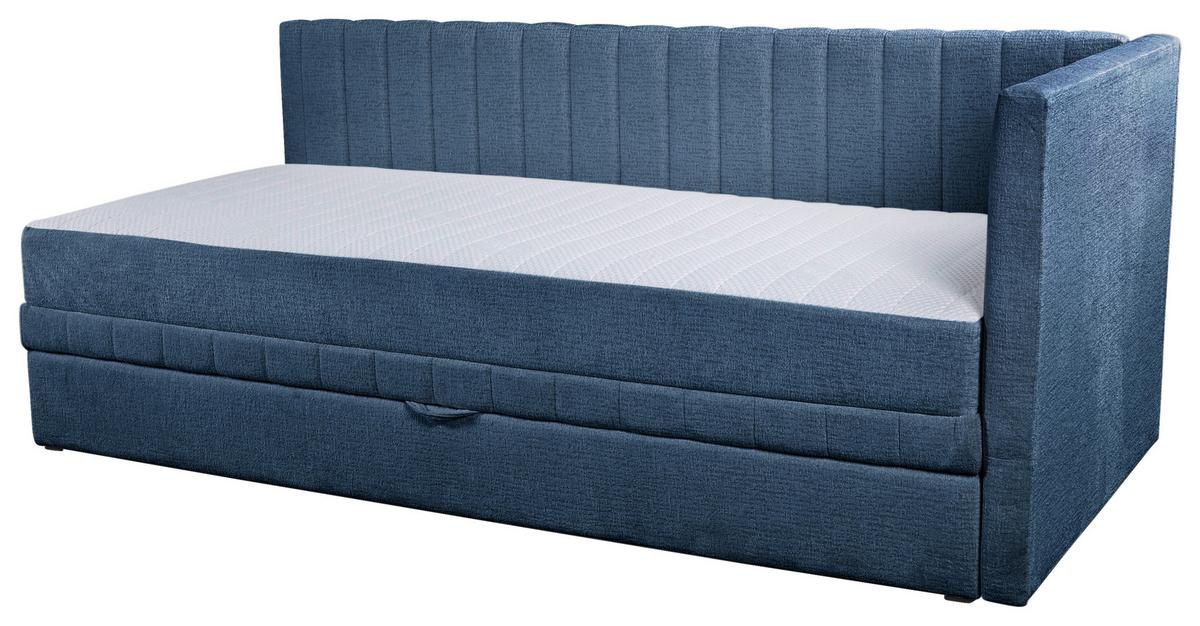 Schlafsofa Roma Chenille Blau, B: 212cm - Blau/Schwarz, Design, Textil (212/83/99cm) - MID.YOU