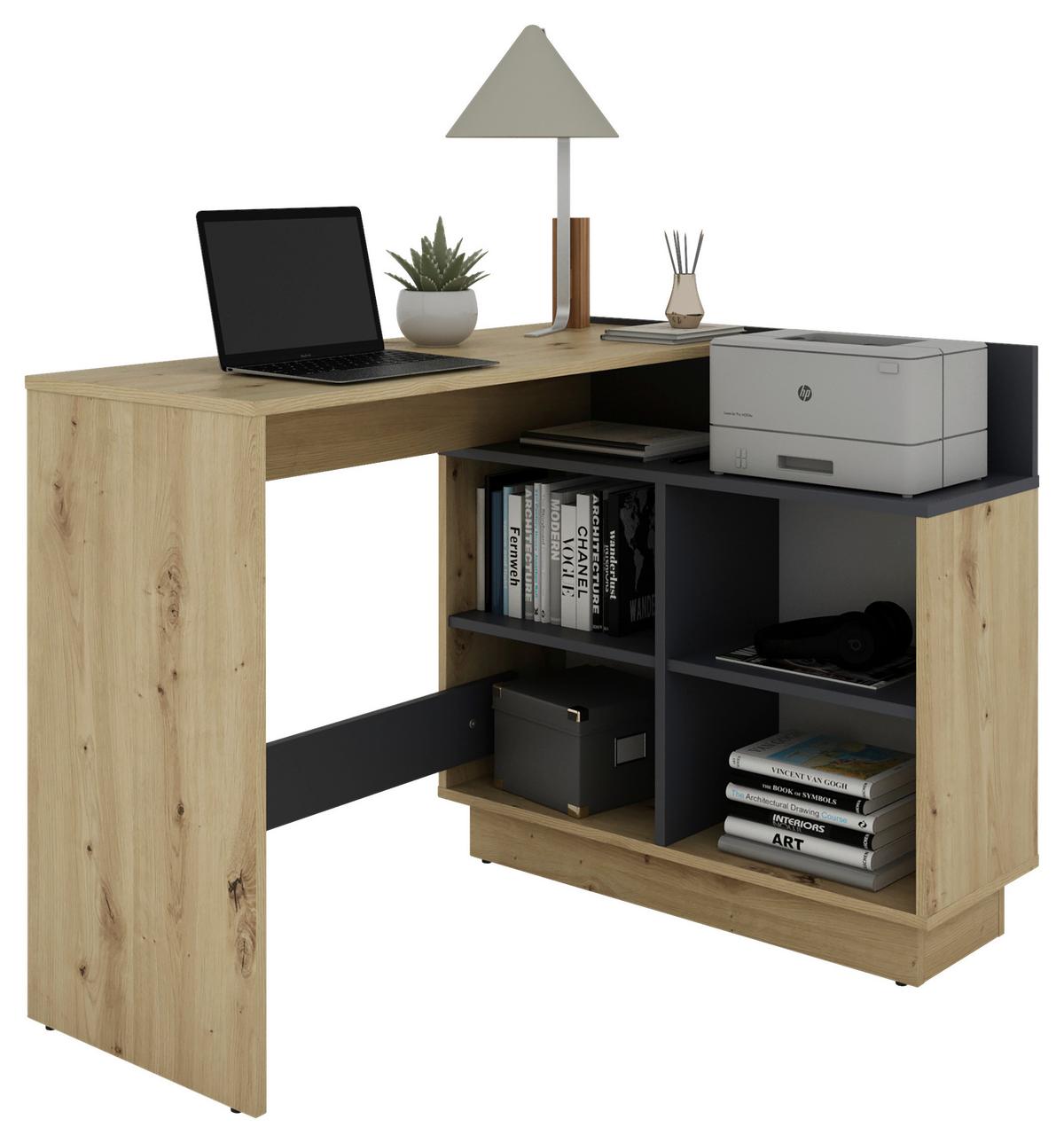 Eckschreibtisch Berni - Graphitfarben/Eiche Artisan, MODERN, Holzwerkstoff (102/80/77,5cm) - MID.YOU