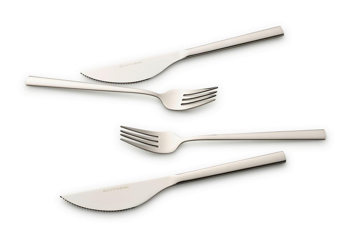 Pizzabesteckset 4-Teilig für 2 Personen - Silberfarben, Basics, Metall (23cm) - Echtwerk