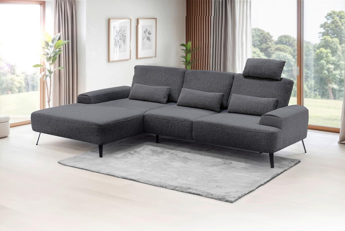 Ecksofa Astoria Dunkelgrau S:178x307cm - Dunkelgrau/Schwarz, Design, Textil (178/305cm) - Livetastic