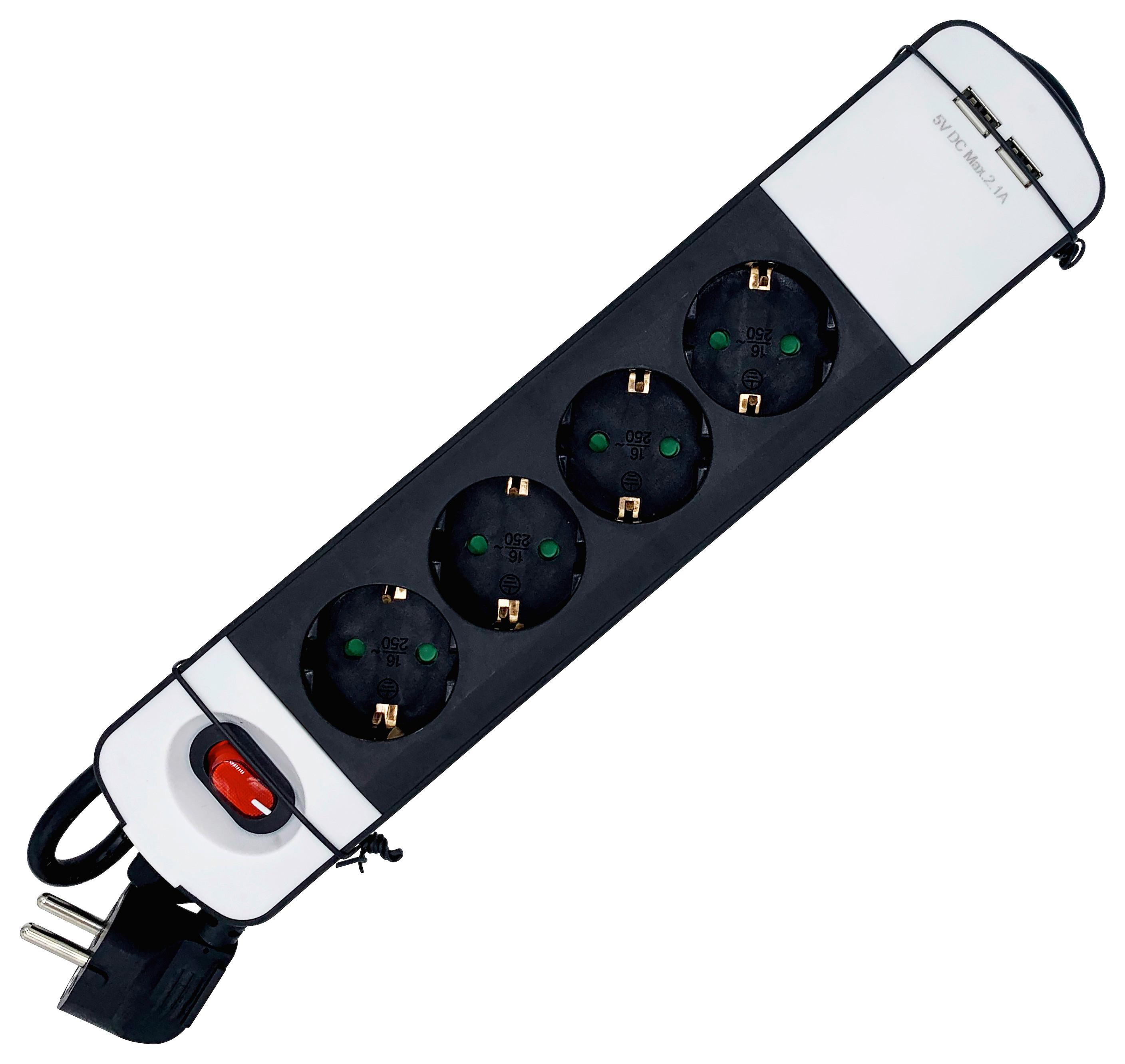 Verteiler 4-Fach Schwarz/Weiß mit Kontrollschalter - Schwarz/Weiß, KONVENTIONELL, Kunststoff/Metall (30,1/6,4/4,6cm) - Ondega