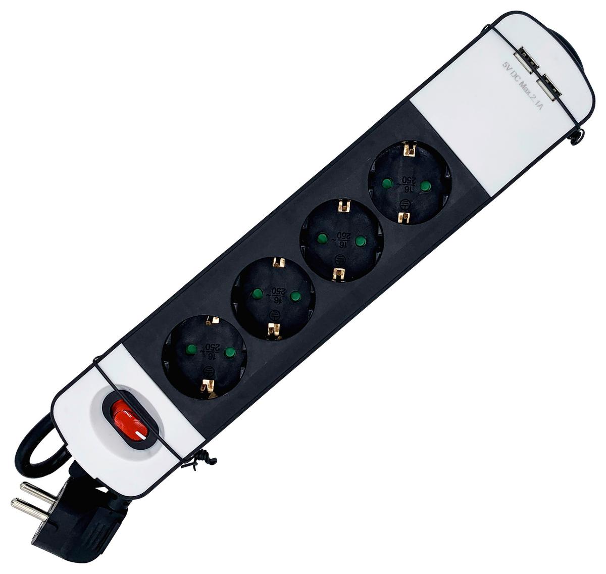 Verteiler 4-Fach Schwarz/Weiß mit Kontrollschalter - Schwarz/Weiß, KONVENTIONELL, Kunststoff/Metall (30,1/6,4/4,6cm) - Ondega