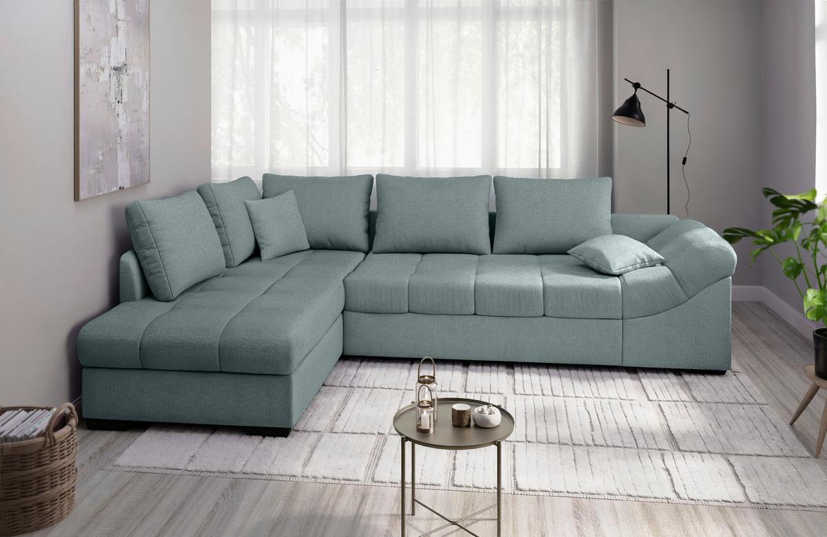 Eckschlafsofa Alvito Mintgrün S: 202x298 Cm - Schwarz/Mintgrün, MODERN, Textil (202/298cm) - MID.YOU