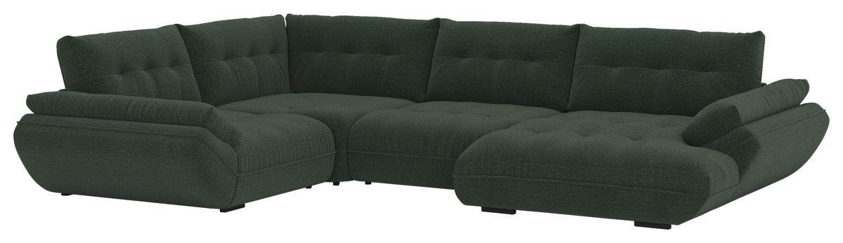 Sedacia súprava VIVO U, ľavá, lesná zelená ženilka - čierna/lesná zelená, Modern, textil/plast (293/402/179cm)