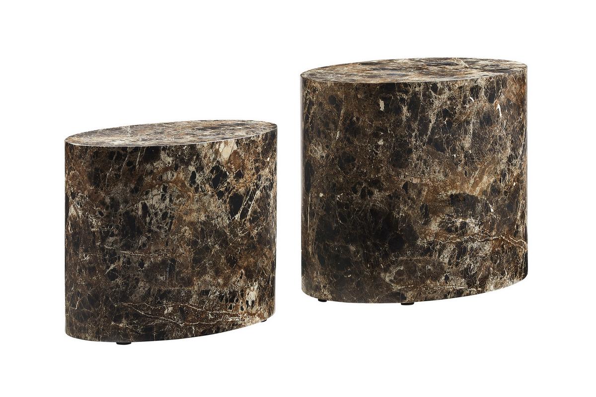 Couchtischset 2-teilig Braun/marmoroptik - Braun, Design, Holzwerkstoff (48-40/33-24,5/40-33cm) - Livetastic