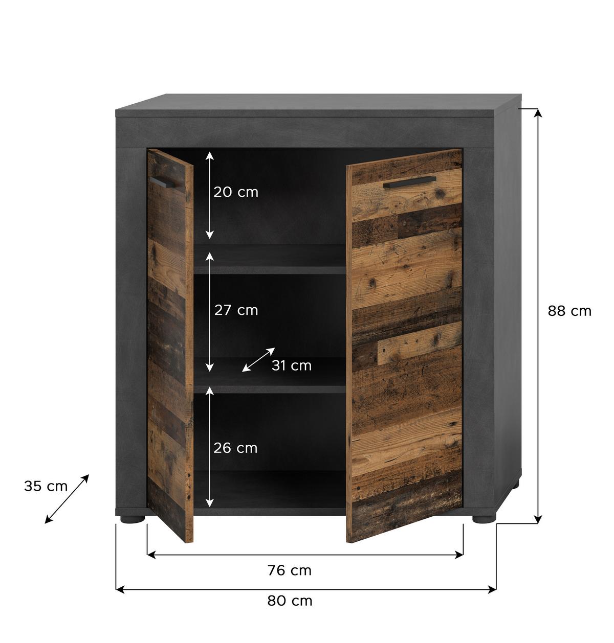 Highboard Jam Anthrazit/naturfarben B: 80 Cm - Anthrazit/Schwarz, Design, Holzwerkstoff (80/88/35cm) - MID.YOU