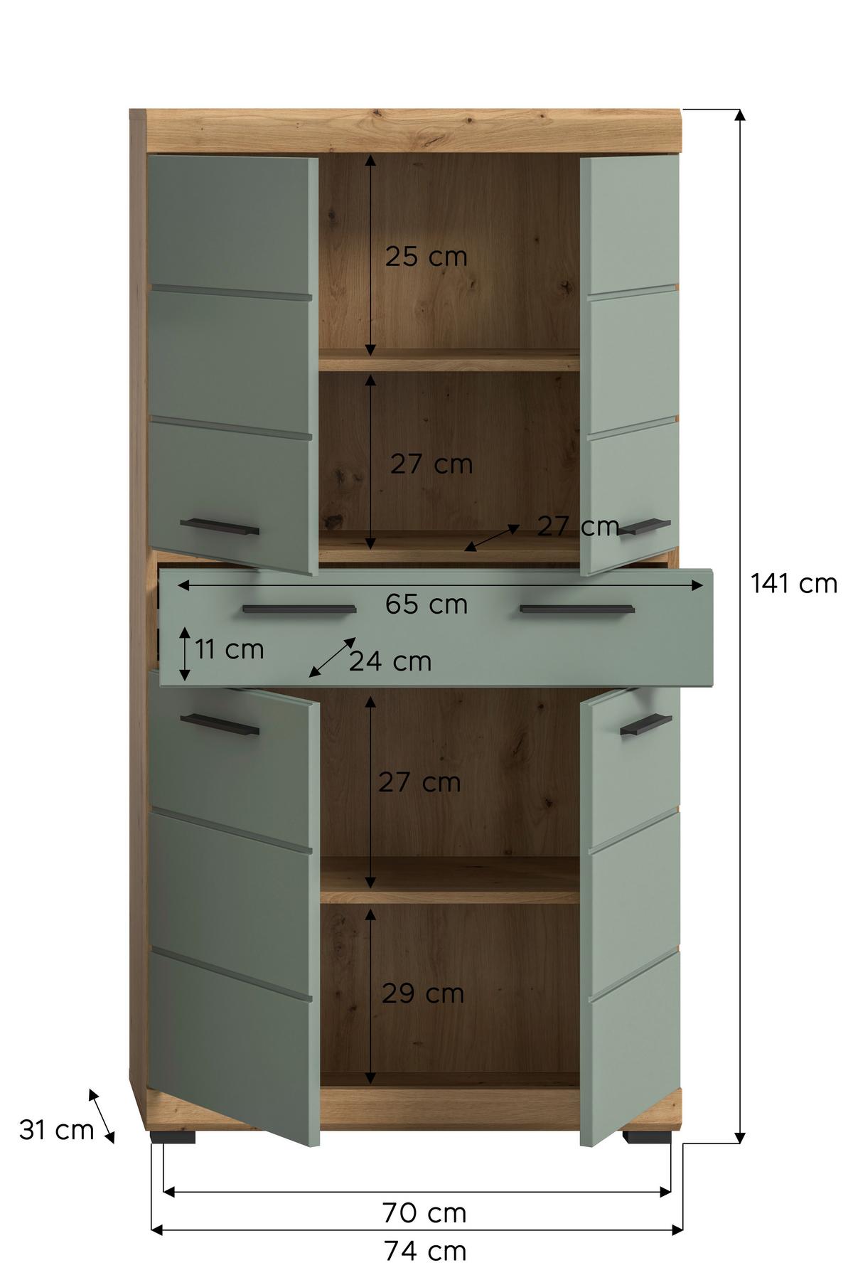 Midischrank Scout Salbeigrün B: 74 cm - Salbeigrün/Schwarz, MODERN, Holzwerkstoff (74/141/31cm) - MID.YOU