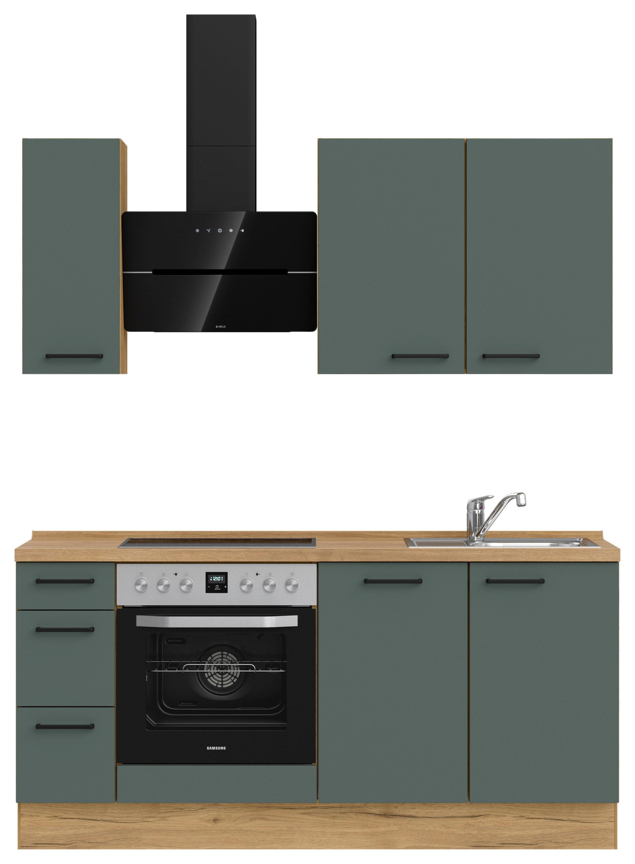 Küchenleerblock Easytouch High-Line, H1 Links - Dunkelgrün/Eichefarben, MODERN, Holzwerkstoff (180cm) - Nobilia