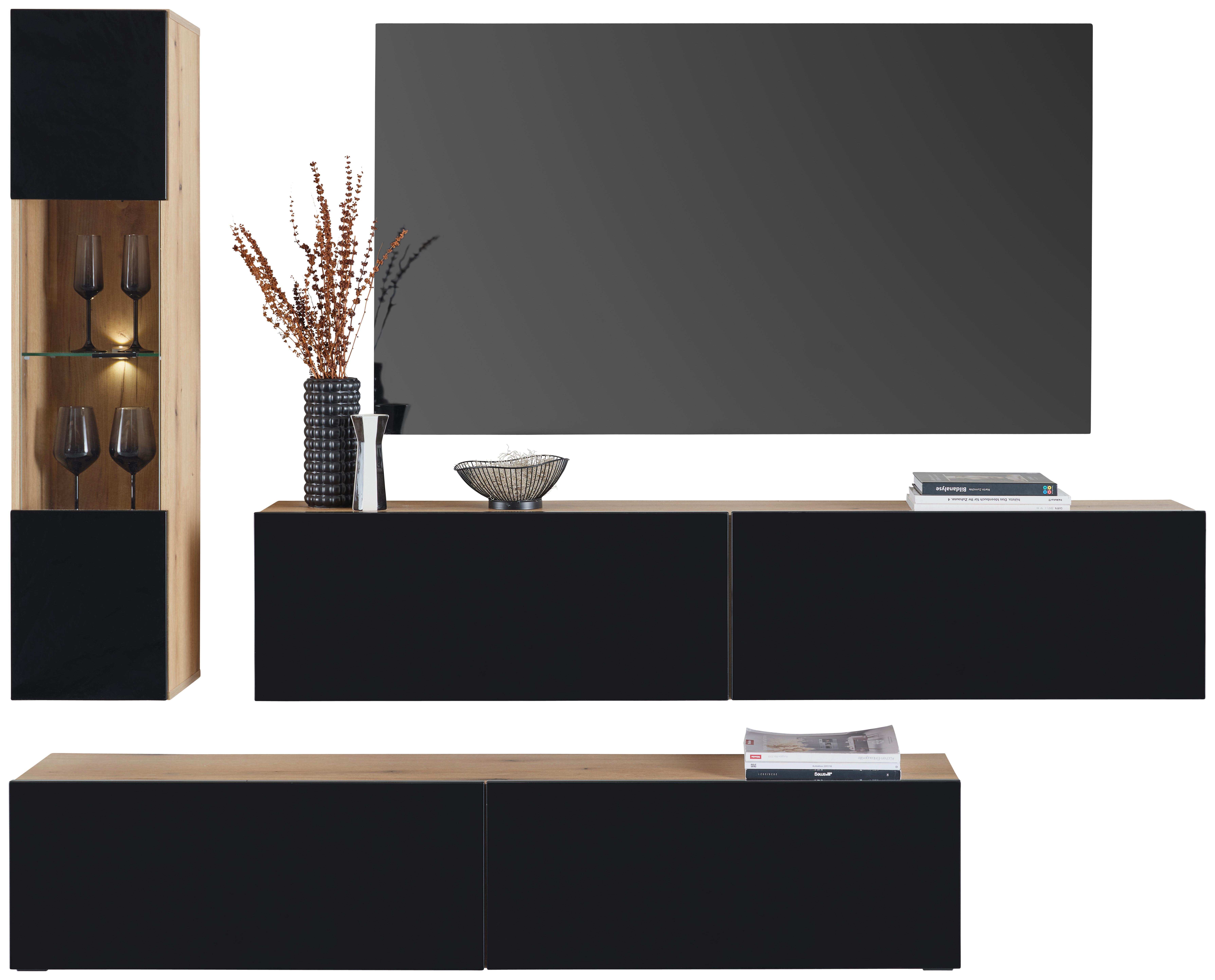Wohnkombination OTIS 7 OTIS - Schwarz Hochglanz/Schwarz, MODERN, Glas/Holzwerkstoff (240/170/34,6cm)