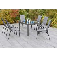 Gartentischgruppe Amalfi 7 -Teilig. Graphitfarben/Grau - Graphitfarben/Grau, KONVENTIONELL, Glas/Textil - Gardenson