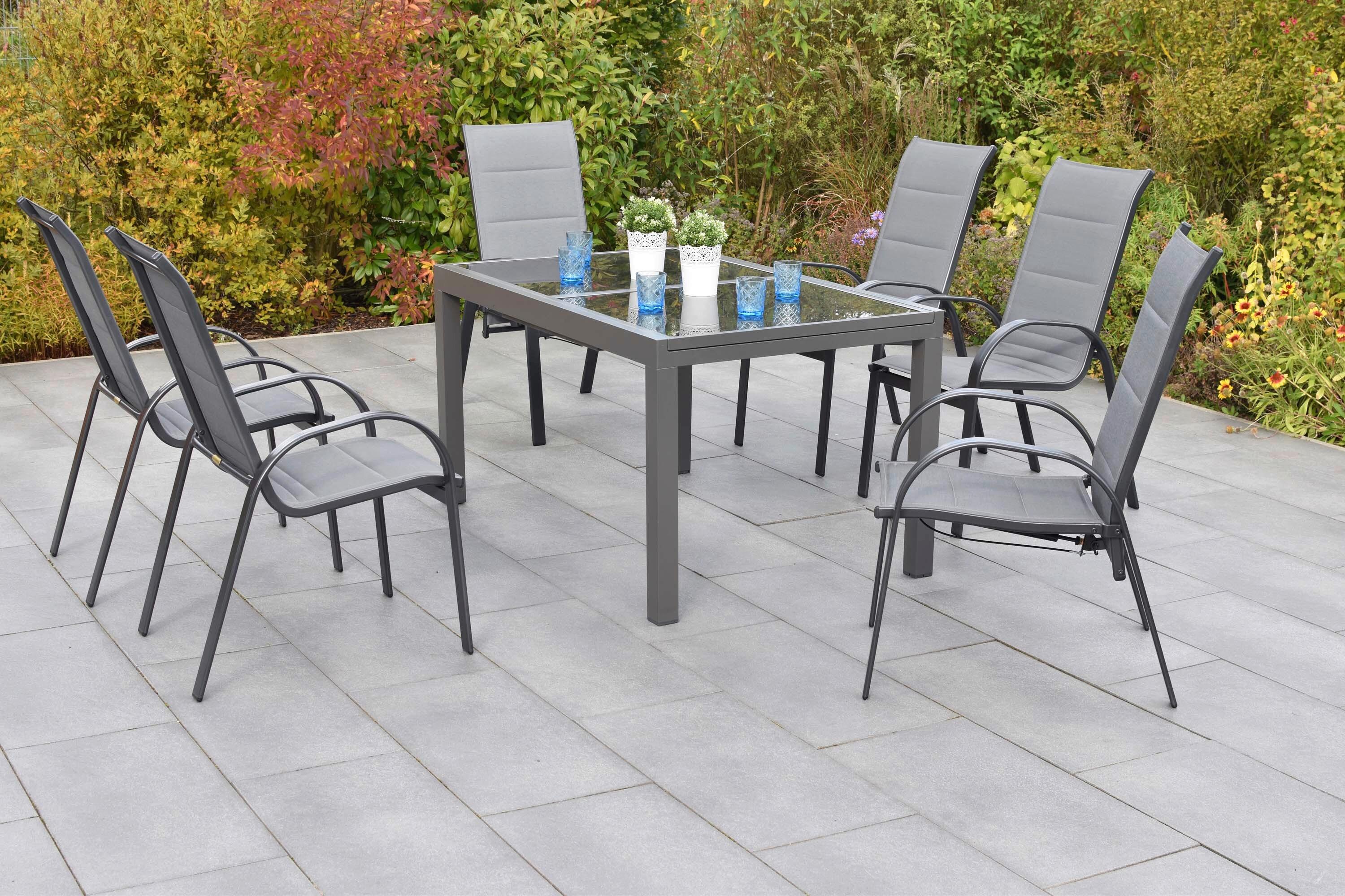 Gartentischgruppe Amalfi 7 -Teilig. Graphitfarben/grau