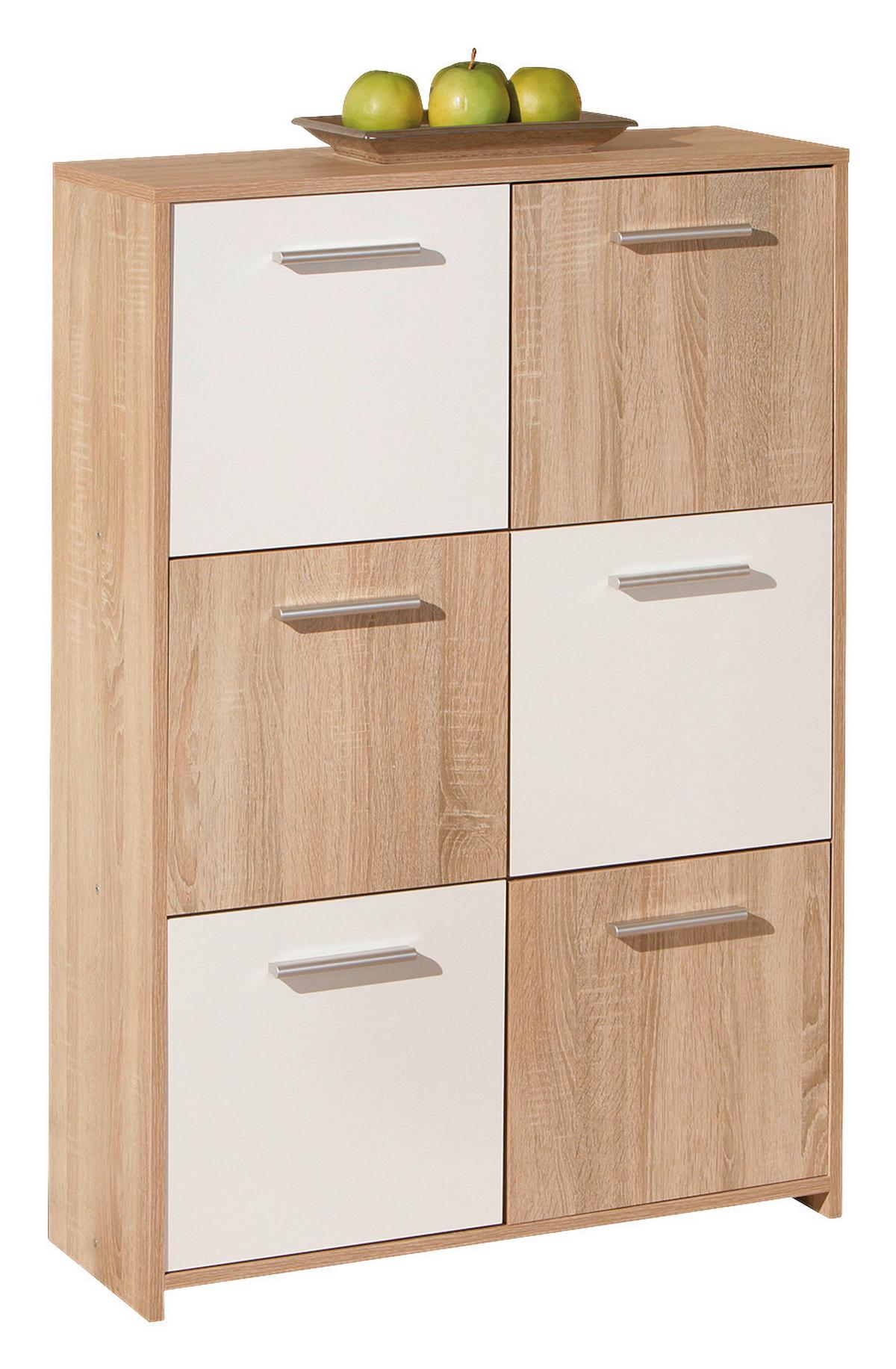 Highboard B 77cm Egadi, Sonoma Eiche Dekor/Weiß - Weiß/Sonoma Eiche, Basics, Holzwerkstoff (77/115/30cm) - MID.YOU