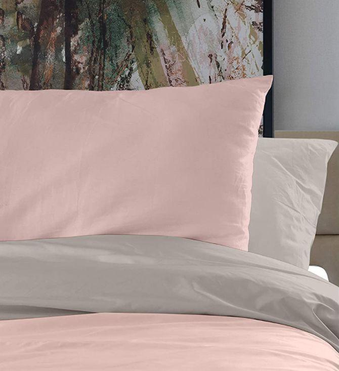 Povlečení Dvoubarevné Mako Stříbrná/růžová - růžová/světle šedá, Moderní, textil (140/200cm)
