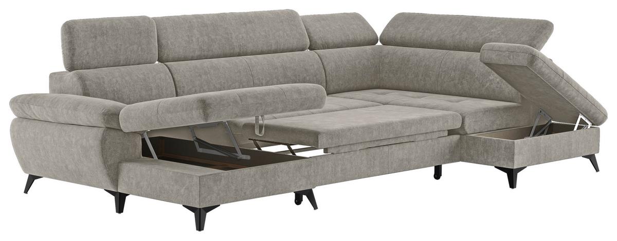 Wohnlandschaft Mit Bettkasten Hudson Schlammfarben - Schlammfarben/Schwarz, Textil (166/324/207cm) - MID.YOU