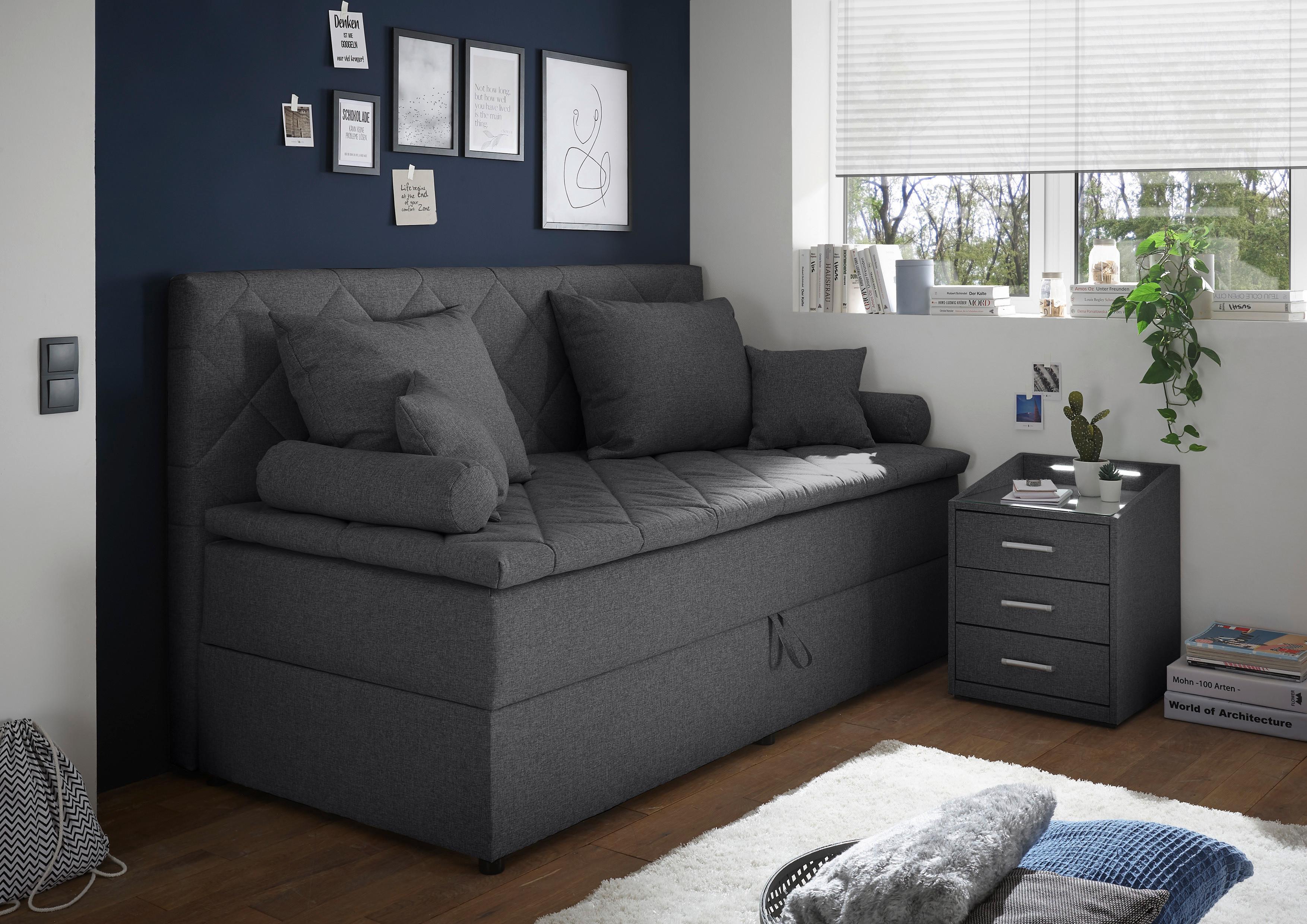 Boxspringbett mit Topper 90x200 Luca - Schwarz/Graphitfarben, KONVENTIONELL, Textil (90/200cm) - Carryhome