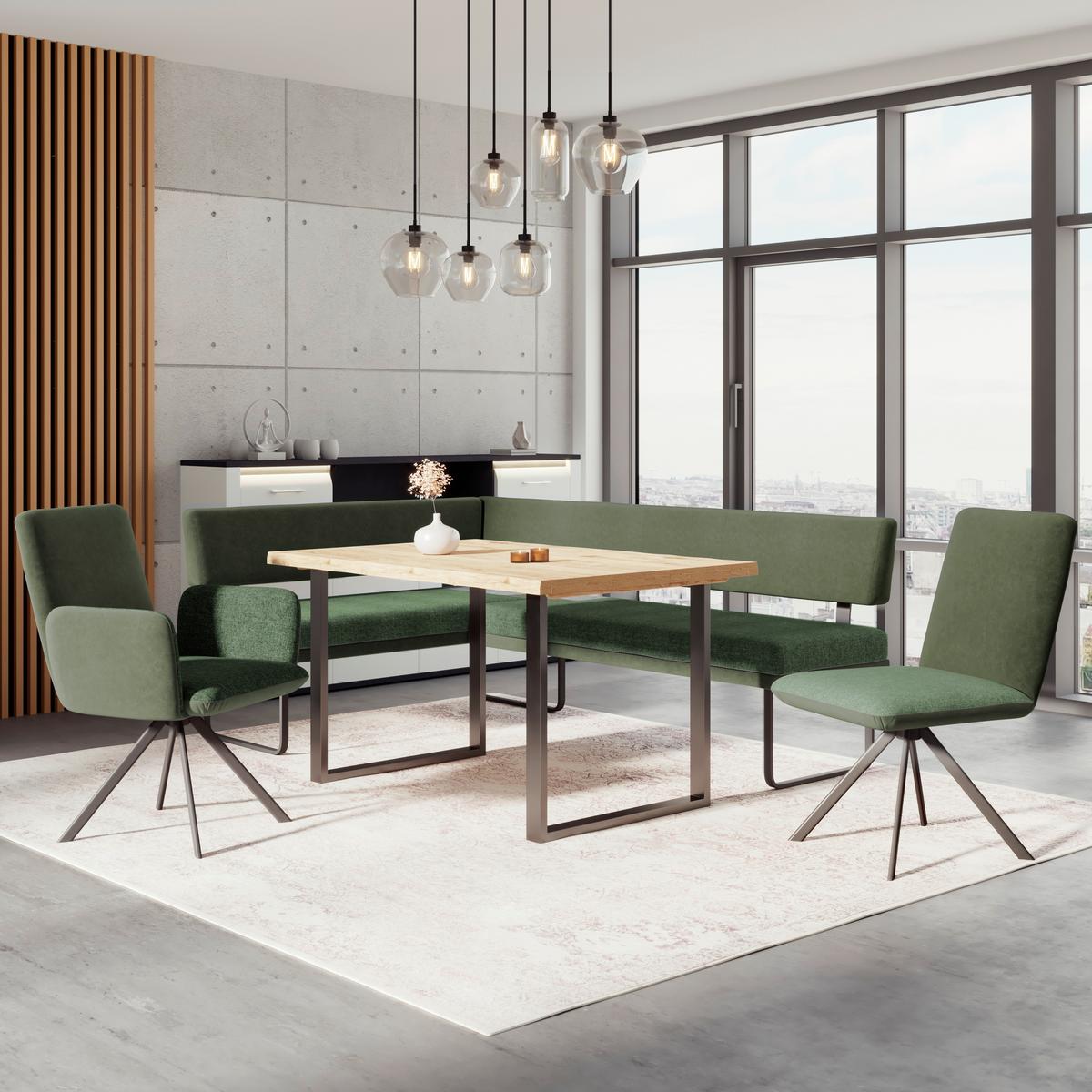 Eckbank Kian Webstoff Grün, S: 233x164cm - Schwarz/Grün, Trend, Textil/Metall (233/164cm)