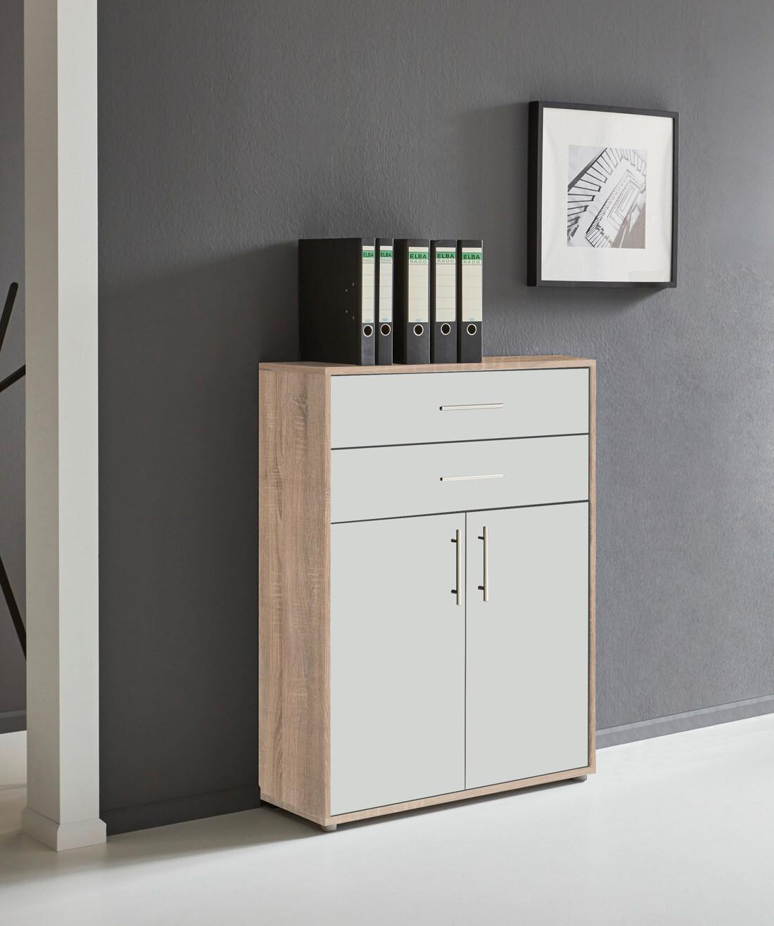 Aktenschrank versperrbar Weiß/Eiche Dekor B: 84,5 cm - Weiß/Sonoma Eiche, MODERN, Holzwerkstoff (84,5/114/33cm) - MID.YOU