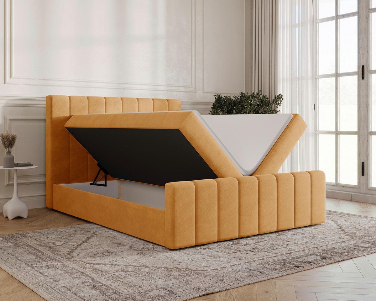 Boxbett Lila mit Topper 180x200 - Currygelb/Schwarz, MODERN, Holz/Kunststoff (180/200cm) - Livetastic