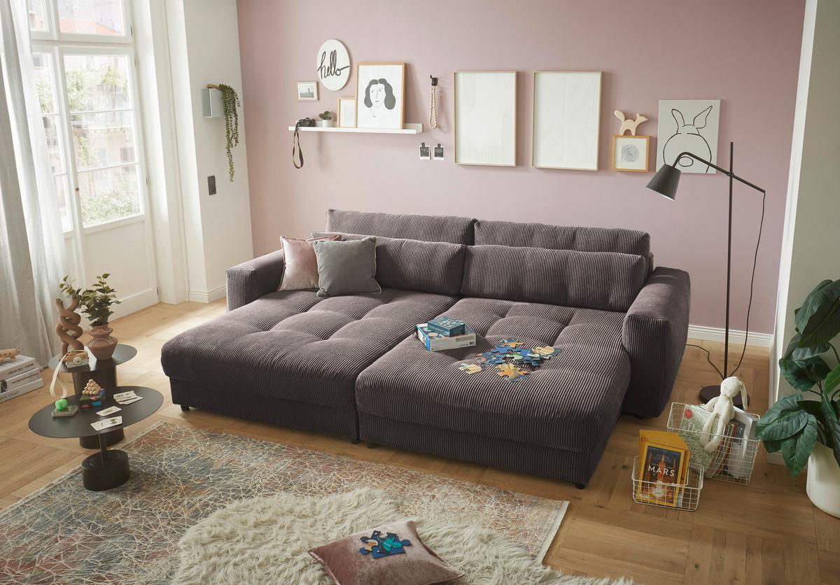 Big Sofa Barura Loveseat Mokka Cord - Schwarz/Mokka, KONVENTIONELL, Holzwerkstoff/Textil (292/90/194cm) - MID.YOU