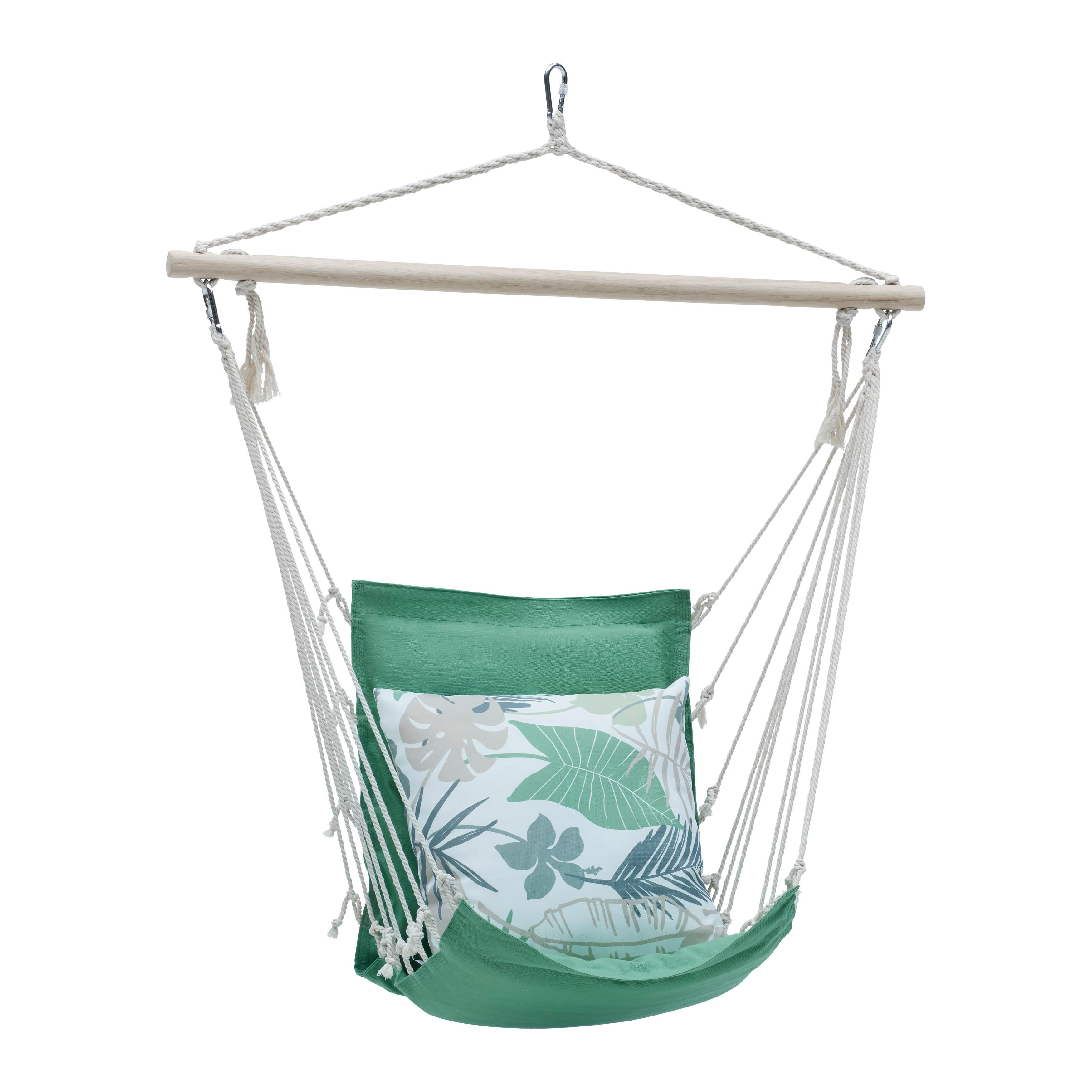 ZÁVĚSNÉ KŘESLO RELAX - zelená/přírodní barvy, dřevo/textil (100/47cm) - Modern Living